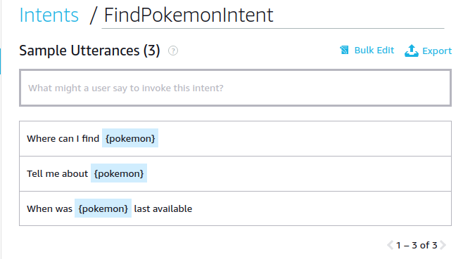 The sample utterances for my skill